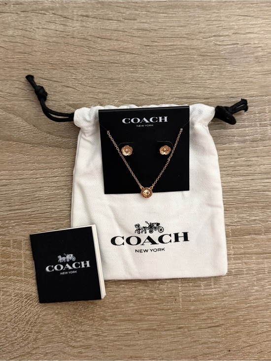 Coach Jewelry - Coach Rose Gold Crystal Necklace & Flower Stud Earrings Set NWT